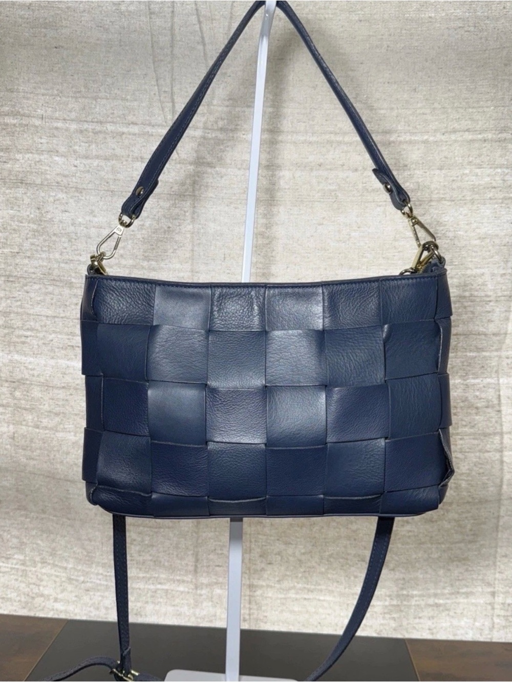 Anna Paola Blue Basket Weave Leather Crossbody Purse Handbag Made Italy